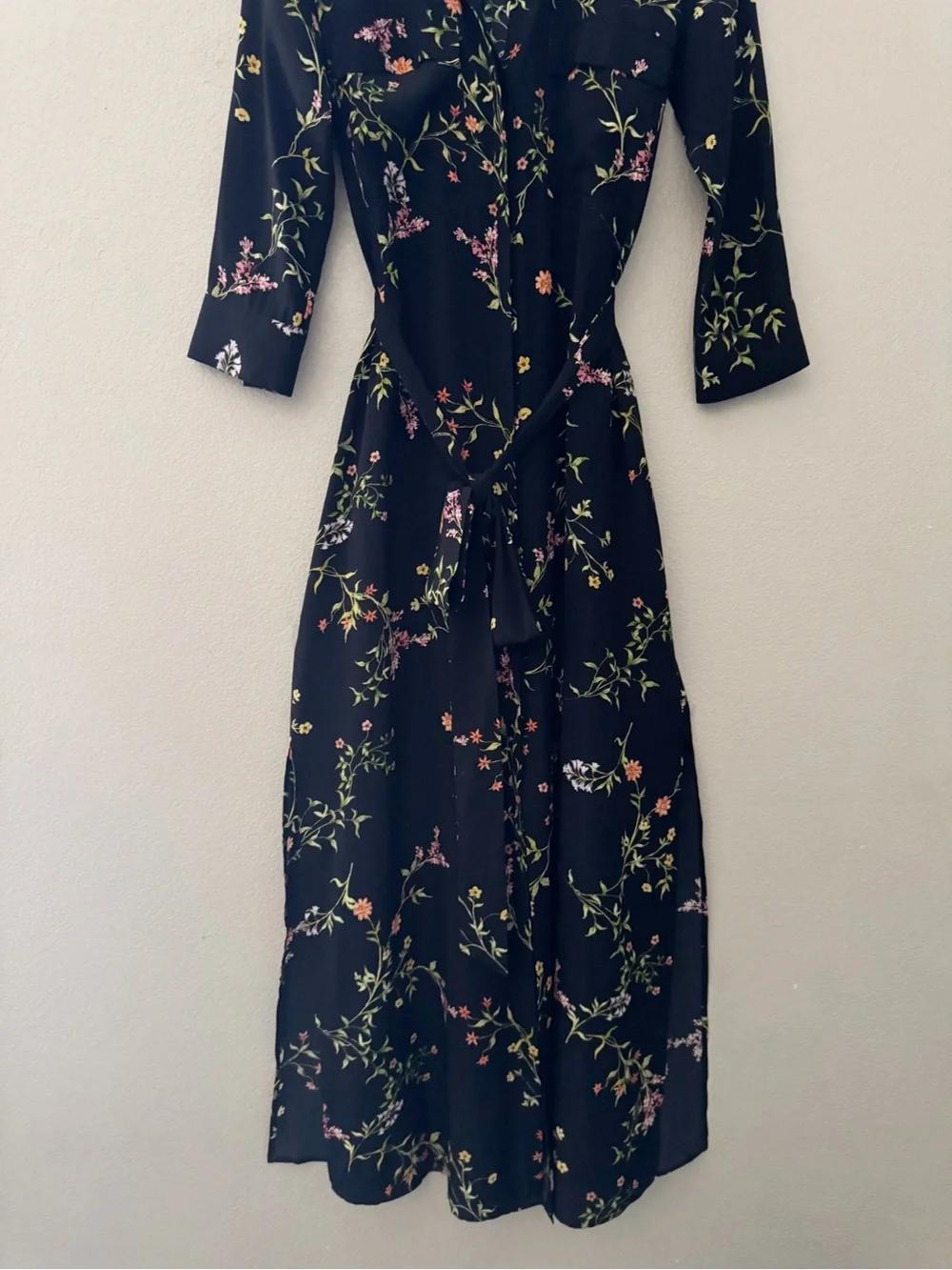 L'agence Cameron Silk Crepe Maxi Shirt Dress Large Black Floral Feminine - Picture 5 of 10